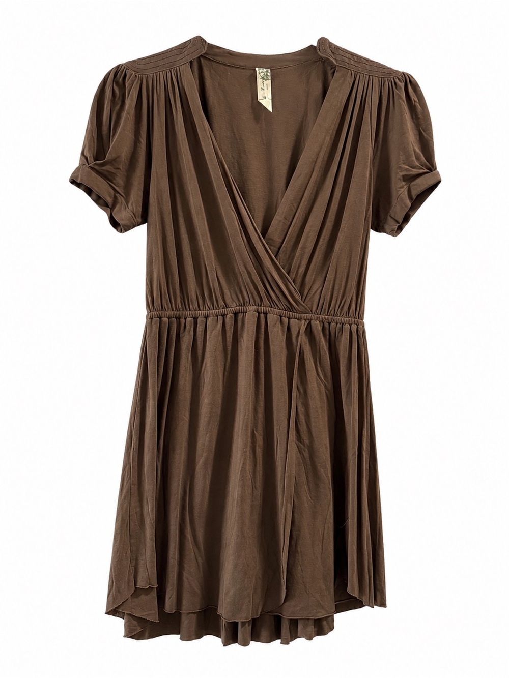 Free People Brown Surplice Wrap Mini Dress Short Sleeve Boho Romantic